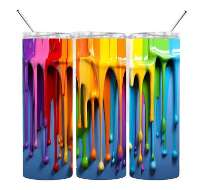 3D Effect Rainbow Dripping Paint Rainbow 20 Oz Tumbler Travel Mug Insulated