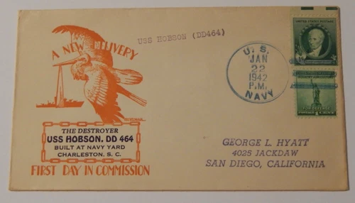 USS Hobson (DD 464) first day in commission January 22 1942