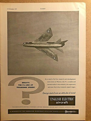 1957 Aircraft Advert ENGLISH ELECTRIC WHAT'S PI LIKE AT TRANSONIC SPEEDS WARTON