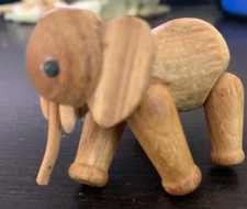 ZOO LINE ARTICULATED JOINTED WOOD ELEPHANT 2X1.5 INCHES WITH ORIGINAL STICKER