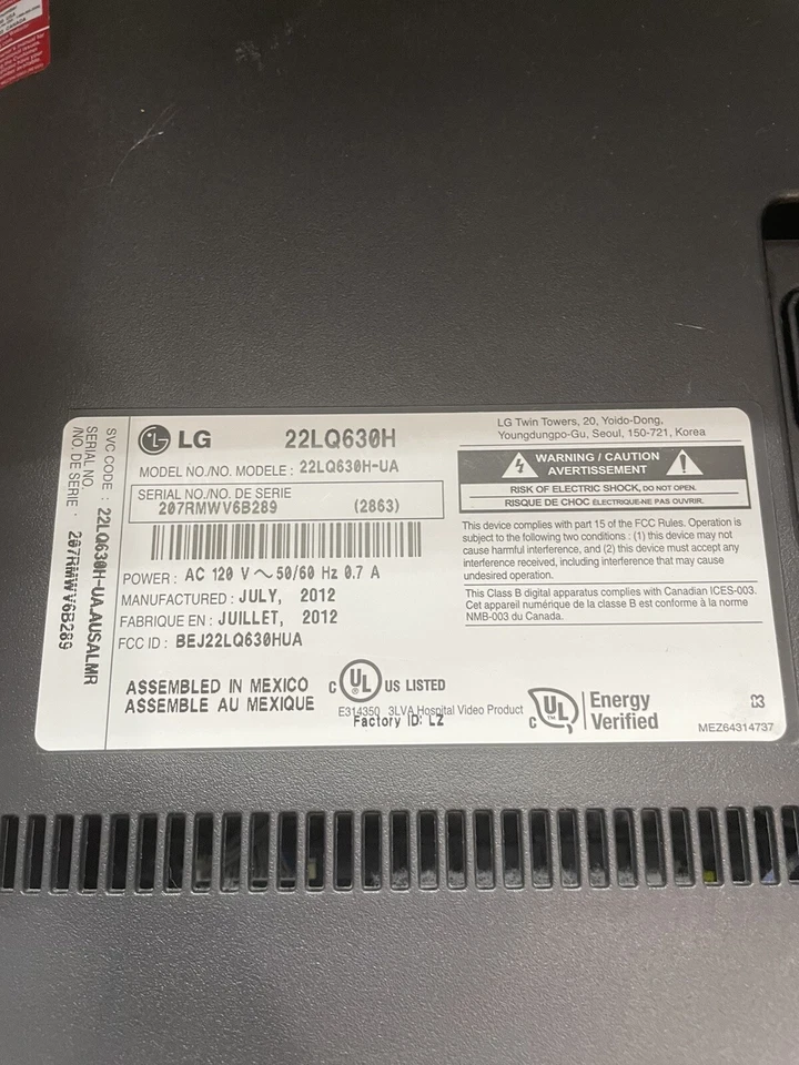 LG Hospital Grade LCD 22"  HDTV with HD-PPV 22LQ630H. - Image 4 of 4