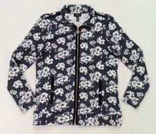 Jones New York Women's Jacket Size S Blue Floral Print Stretch Knit Full Zip