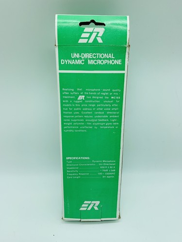ER Microphone MC103 RED Dynamic Uni-directional, 3 M. Cord, NIB - Picture 2 of 8