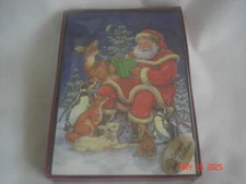 BOXED LOT 10 Vtg. LEANIN' TREE SANTA & ANIMAL FRIENDS CHRISTMAS CARDS & ENVEL.