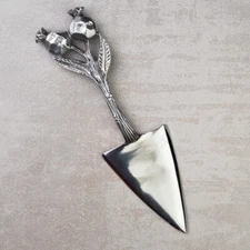 STEEL CAKE PIE SERVER with Elegant Pomegranate Design in Rustic Silver Finish