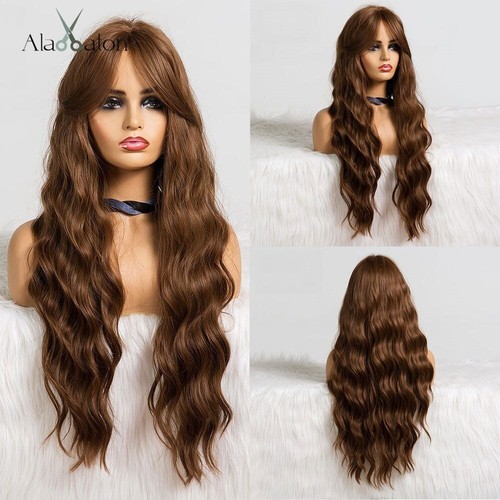 Honey Brown Highlight Synthetic Wigs for Women Long Wavy Wigs with Bangs Cosplay - Picture 40 of 53