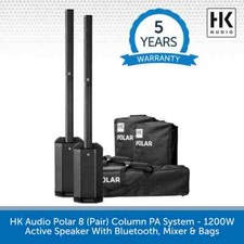 2x HK Audio Polar 8 Portable Column PA System 1200W Active Bluetooth With Bags
