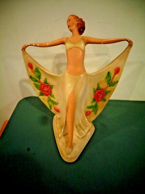 VINTAGE ART DECO PLASTER CHALKWARE DANCING FIGURINE STATUE SCULPTURE