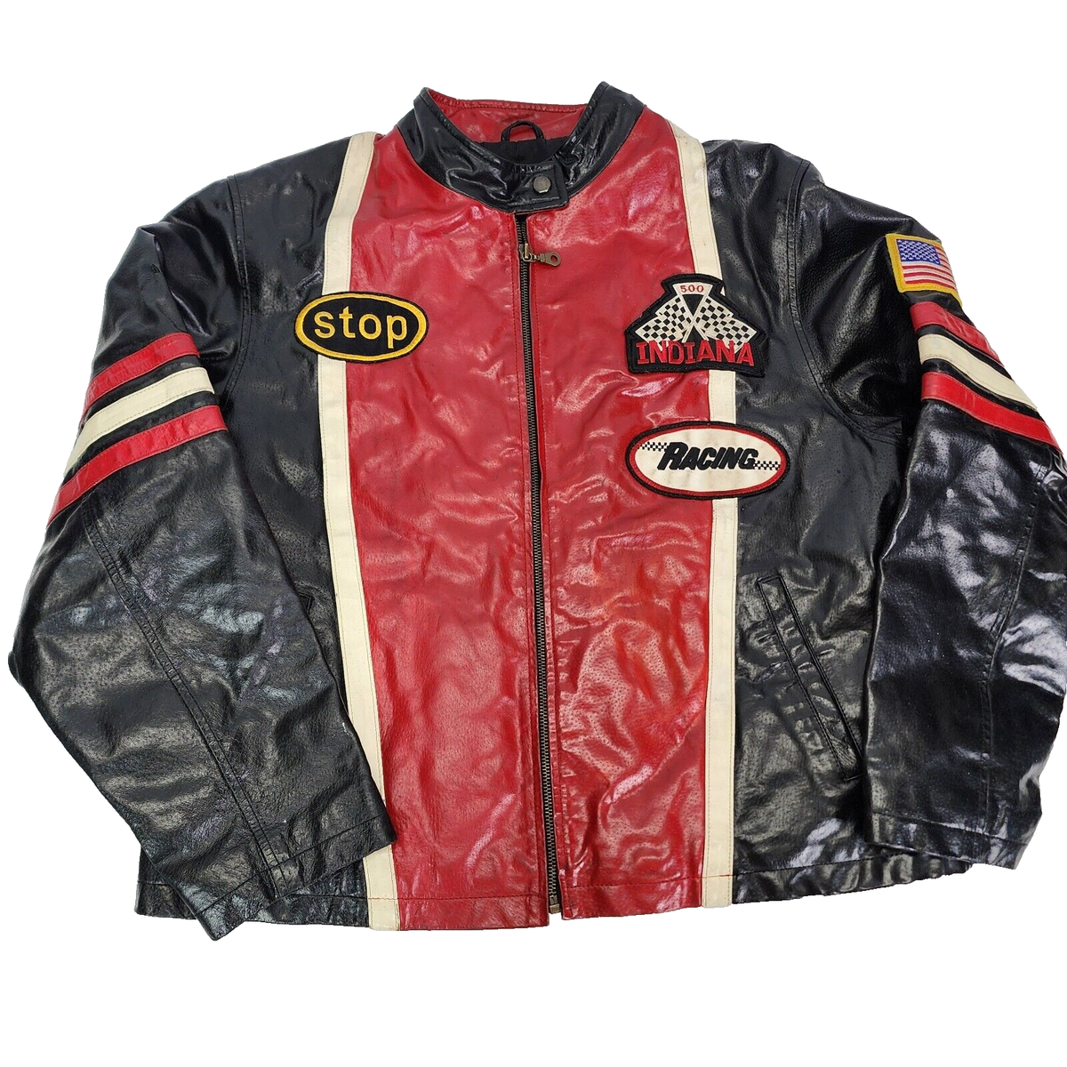 Vintage FOX ITALY COLLECTION INDY500 RACING Leather Moto Jacket 