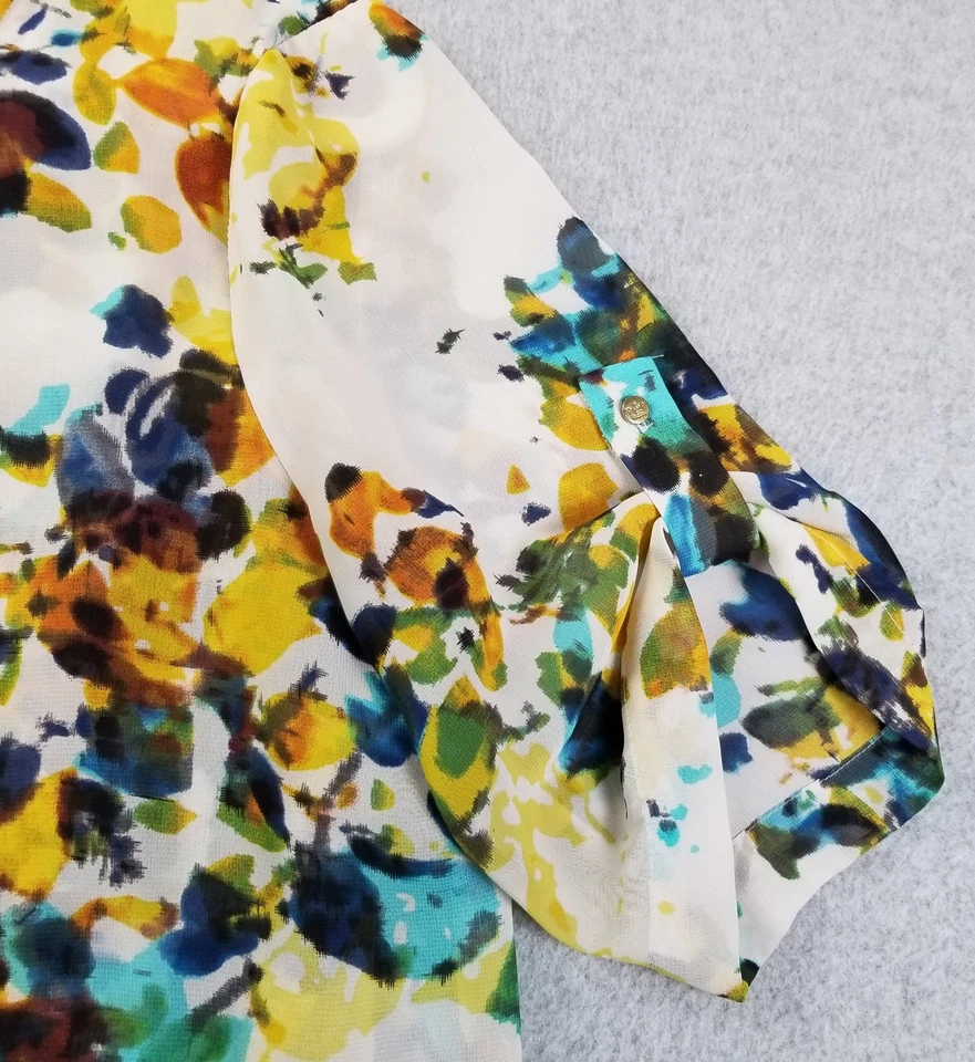 CHAUS 纽约上衣女式中号抽象透明艺术春季短袖雪纺 — 第 4/4 张图片