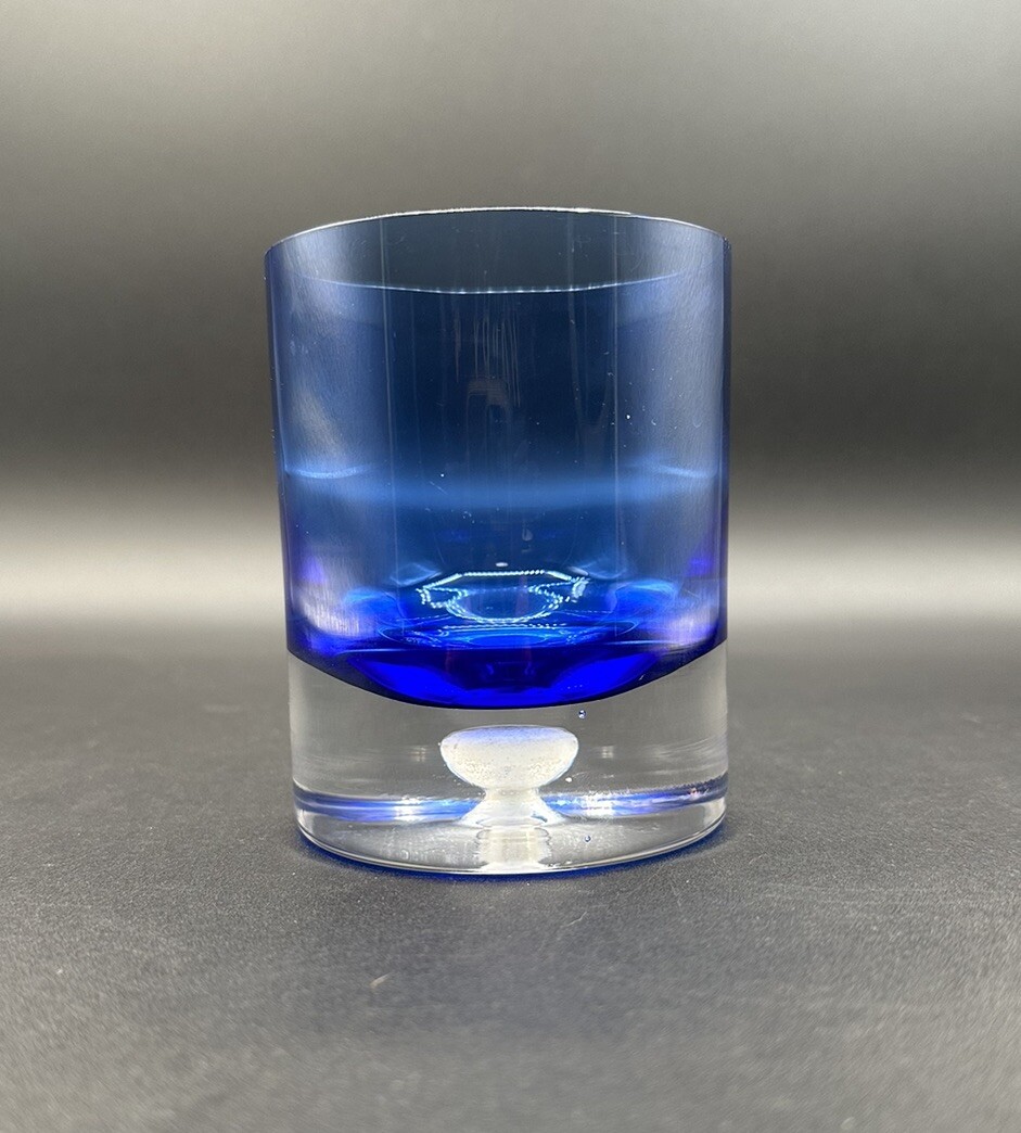 Block Stockholm Cobalt Old Fashioned Blown Glass Rocks Bubble Base