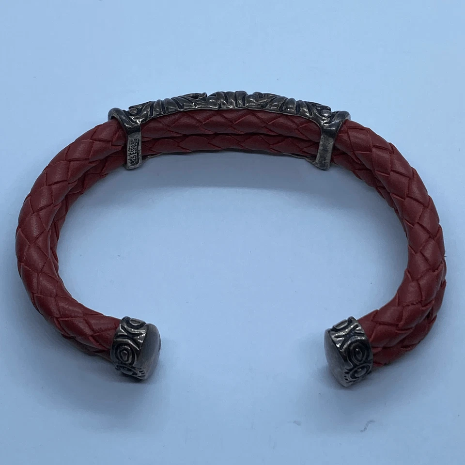 Precioso brazalete Joseph Esposito de cuero rojo y plata de ley - Firmado Foto 4 de 4