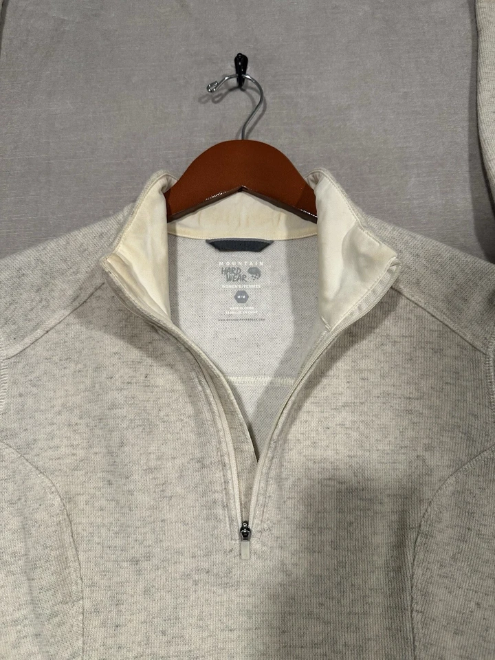 Suéter Mountain Hardwear 1/4 Cremallera Mujer Manga Larga Cuello Alto Mediano Lana Marfil Foto 3 de 4