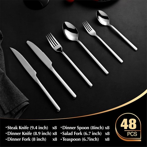 Elegant Stainless Steel Flatware Set with Steak Knives - Dishwasher Safe 48PCS - Picture 4 of 9