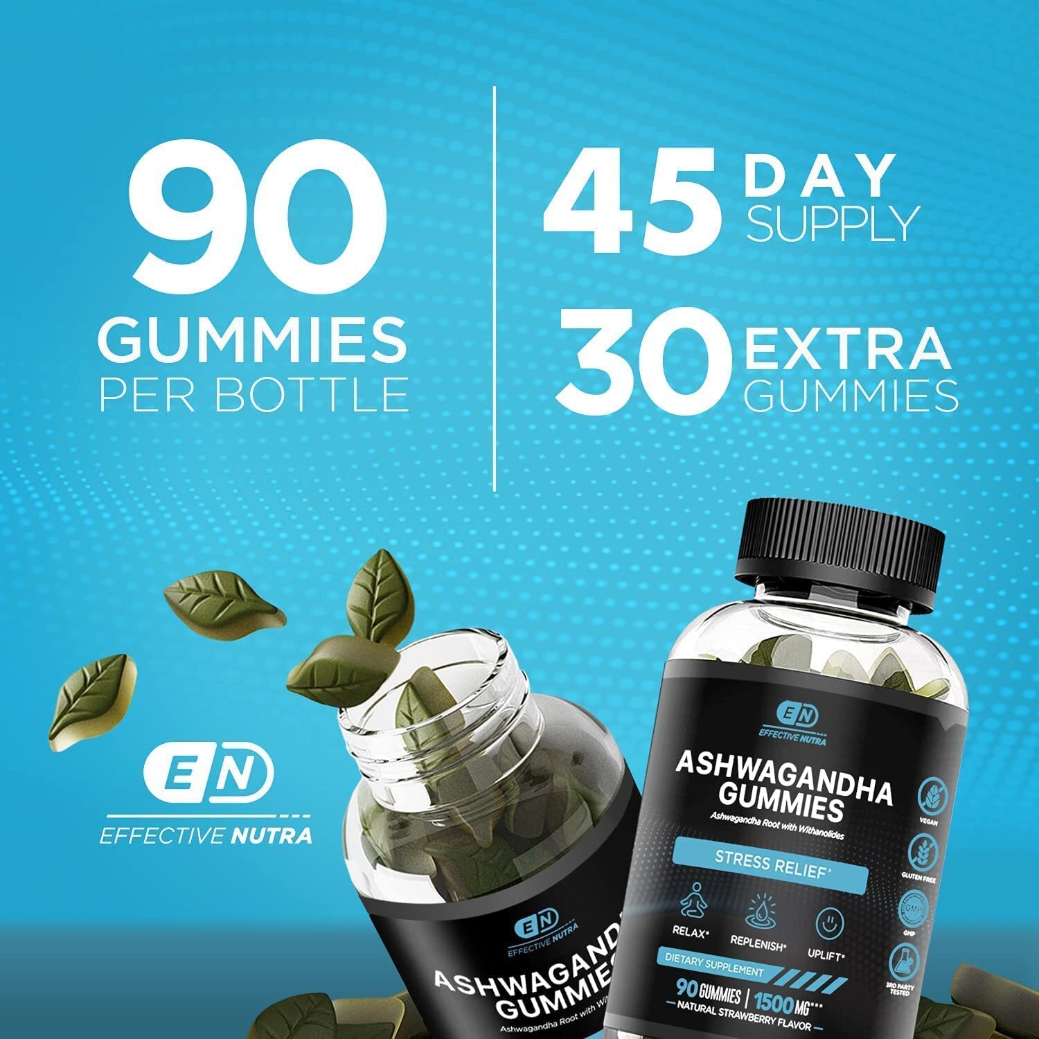 EFFECTIVE NUTRA Ashwagandha Gummies 1500mg | Stress Relief Immune Support Cal...