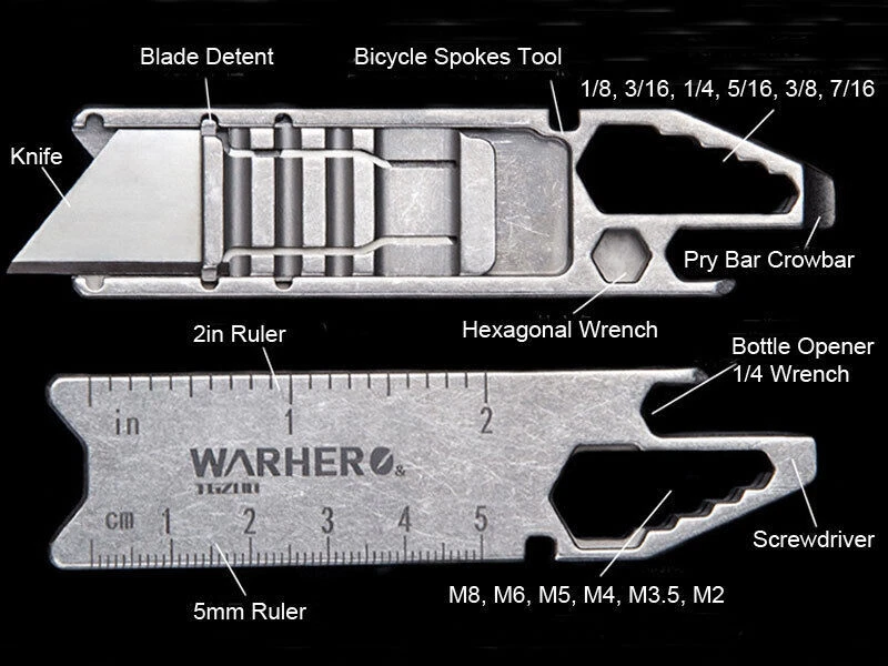 Premium Titanium Utility Knife Opener Crowbar Wrench Tactical EDC Tool Keychain - Image 2 of 4