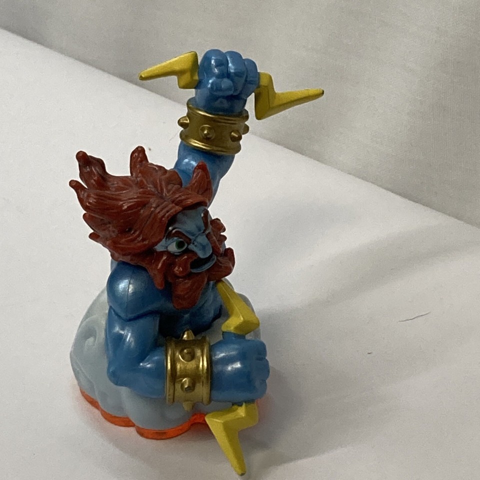 2012 Skylanders Zeus Figure Blue Holding Yellow Lightning Bolts