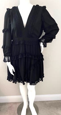 L'Atiste by Amy Layered Ruffle Lace Trim Lace Up Back Dress Black Plus 1X  2X 3X | eBay