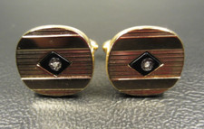 Contemporary Linear with Onyx and Clear Stone Yellow Gold Plated Cuff Links