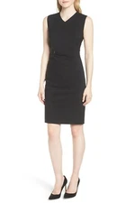 HUGO BOSS Black DAKIRSA NOS Stretch Wool Pleated Logo Trim Waist Suit Dress 6 US