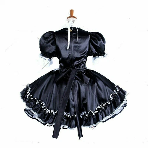 lockable Sissy maid Satin dress Uniform cosplay costume Tailor-made - Picture 5 of 5