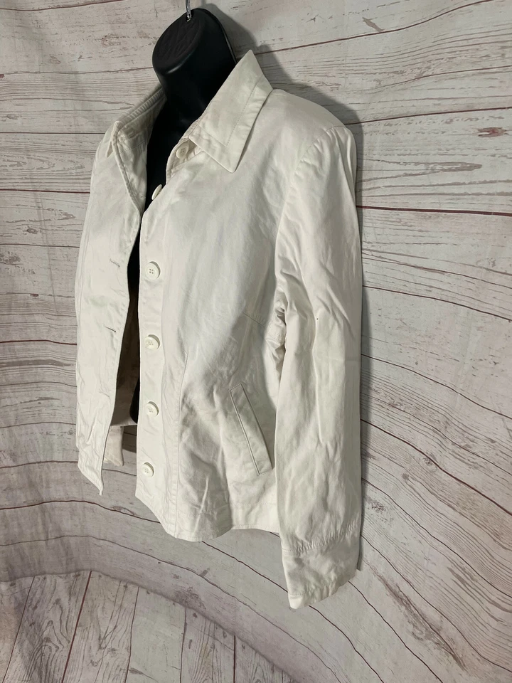 I.E. Women’s White Cotton Blend Collared Button Closure Jacket Size 12P - Image 3 of 4