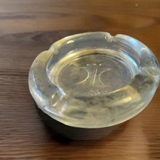 Vintage Hilton Hotel Ashtray Clear Glass Round Embossed Logo 4 Cigarette 1970s 