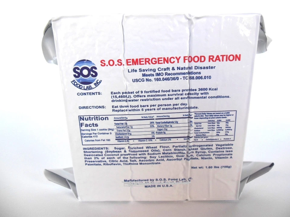 SOS 2 PACK of 3600 CALORIE EMERGENCY SURVIVAL FOOD BARS 18 MEALS 5 YEAR SHELF LIFE