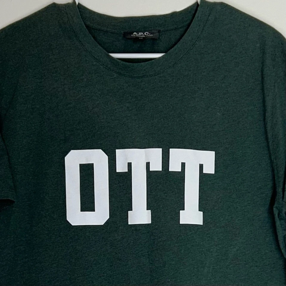 A.P.C. Camiseta Algodón Slim Fit 'OTT' Estampado Algodón Verde Jaspeado Talla XL USADA EN EXCELENTE ESTADO Foto 3 de 4