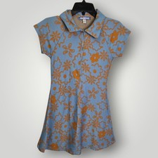 Urban Outfitters Arla Mini Dress Blue Orange Floral Collared Zip Front Small