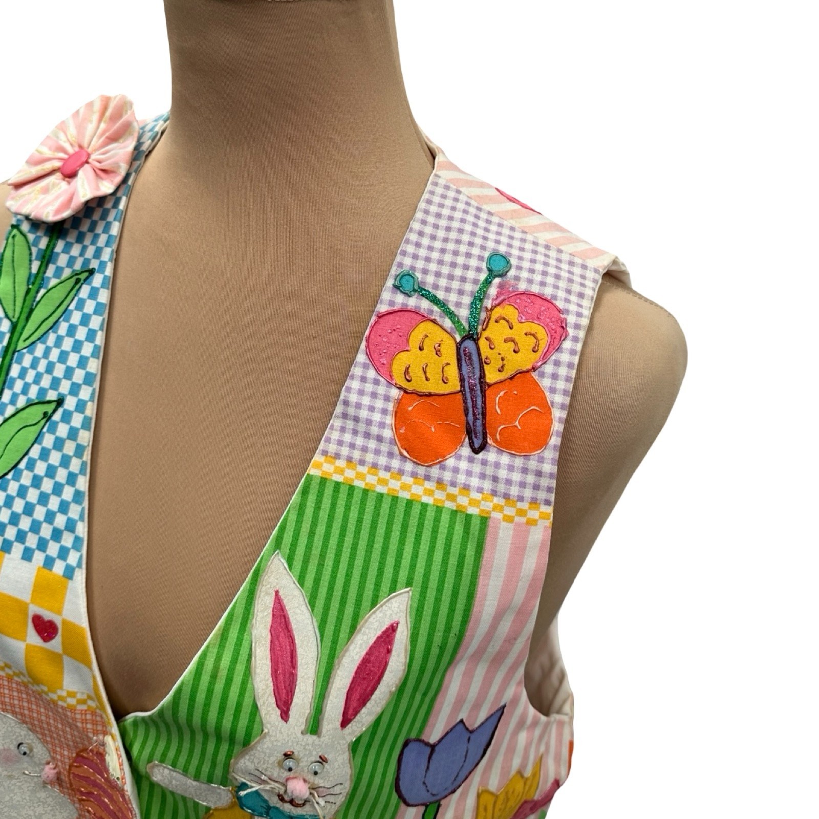 Vintage Easter Bunny Patchwork Vest Appliqué Past… - image 3