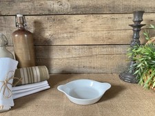 226⚜️ Ancien Petit Plat à Gratin Plat Rond à Oreilles en Céramique Blanc