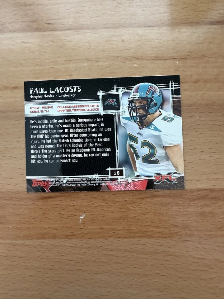 2001 Topps XFL - Paul Lacoste #56 (RC) - Image 2 of 2