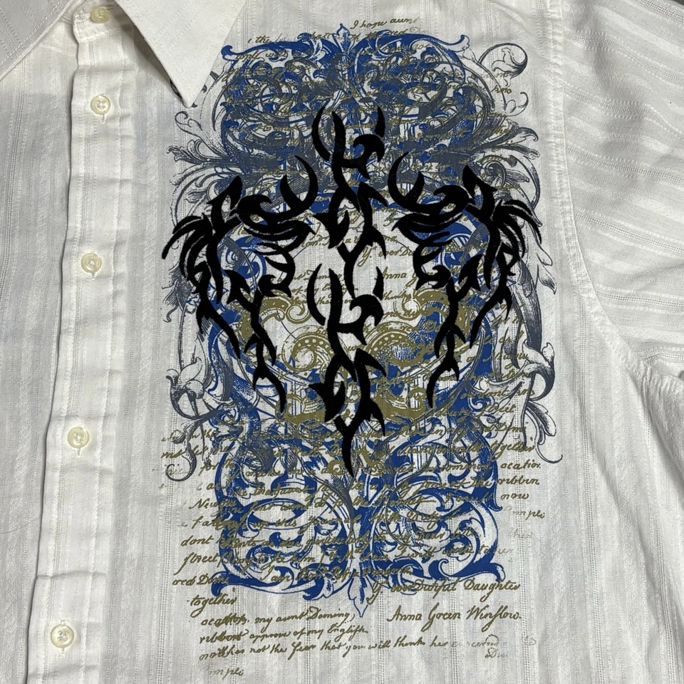 Sz L- Y2K-style Eighty Eight tribal print long sleeve shirt men’s white grunge - Image 4 of 4