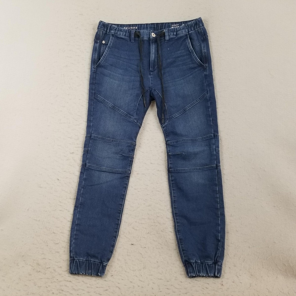 Bullhead Denim Co Jeans Mens Medium Blue Skinny Jogger Elastic Cuff  Drawstring