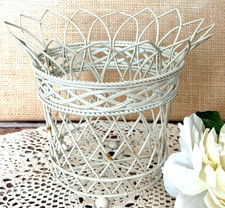 VINTAGE FRENCH COUNTRY OFF-WHITE WIRE BASKET ...