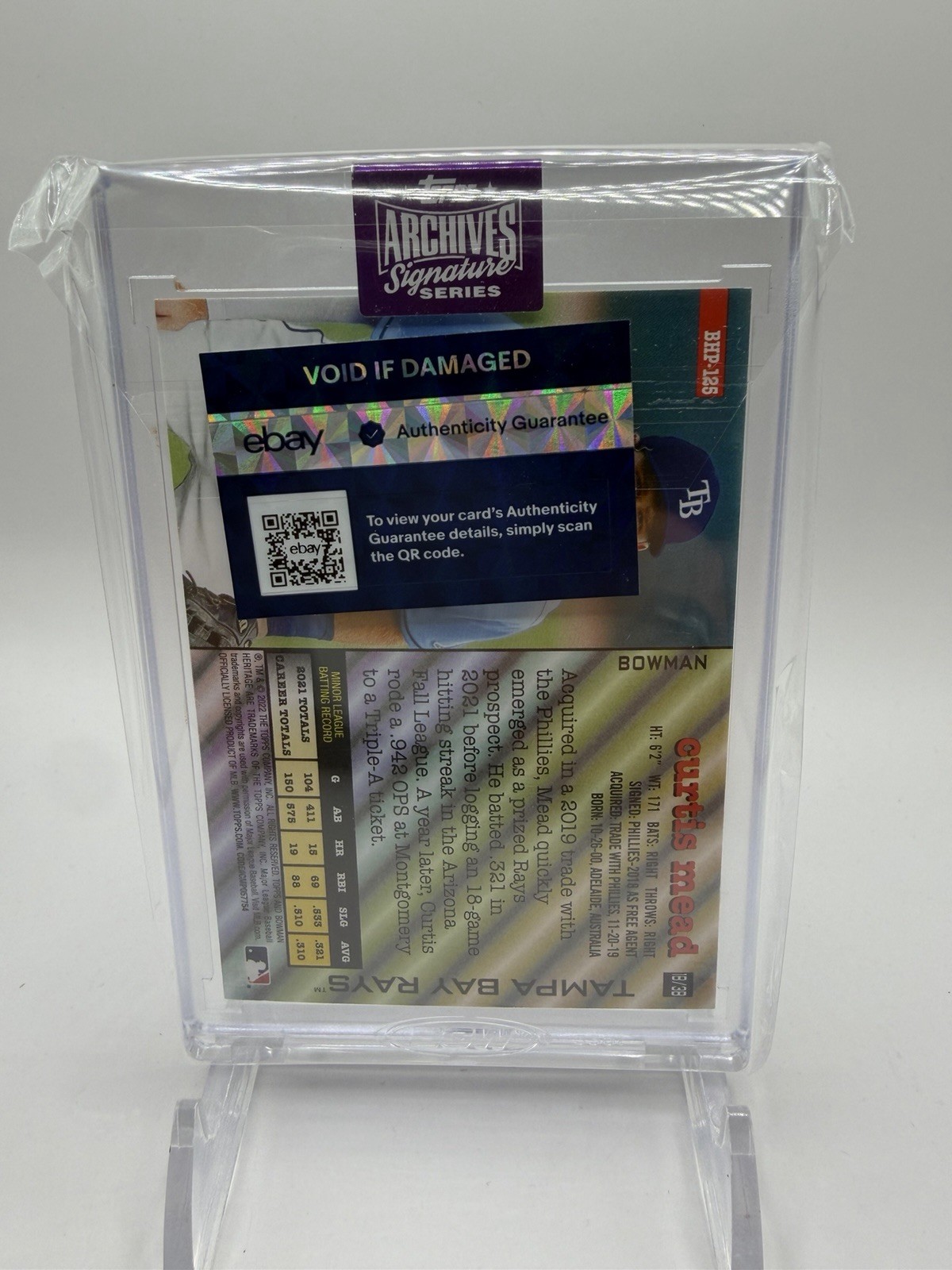 2025 Topps Archives Curtis Mead Signature Series #22B1E-BPPF-10 Auto Tampa 1/1 view 6