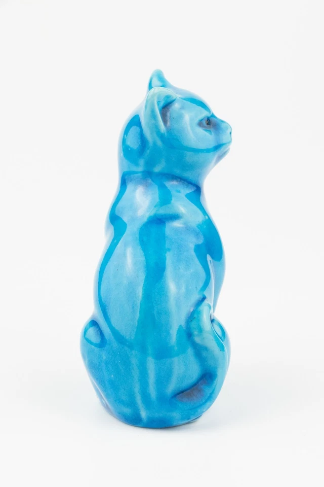 Vintage Chinese Turquoise Blue Glazed Porcelain Cat Figure - Image 4 of 4
