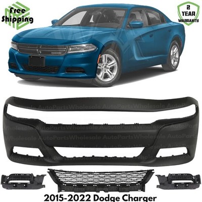 Front Bumper Cover Paintable & Fog Lights Covers Kit For 2015-2022 Dodge Charger