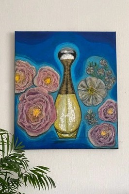 Bild70×60 Parfüm Paris Dior Parfum Kunst Handgemalt Original Pastell Blumen Rose