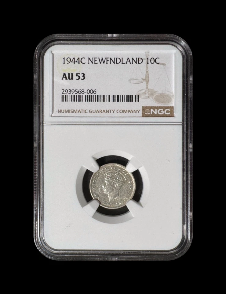 CANADA. 1944, 10 Cents, Silver, C - NGC AU53 - KGVI, Newfoundland - Image 2 of 4