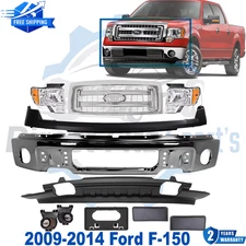Front Bumper Chrome Steel & Headlights Assembly Kit For 2009-2014 Ford F-150