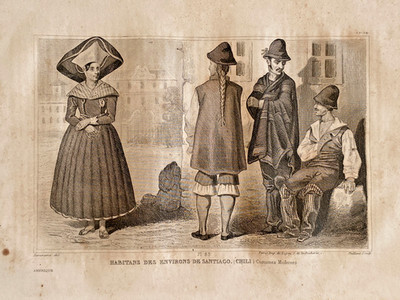 Engraving South America ''Inhabitants Of The Surroundings Of Santiago Chile''