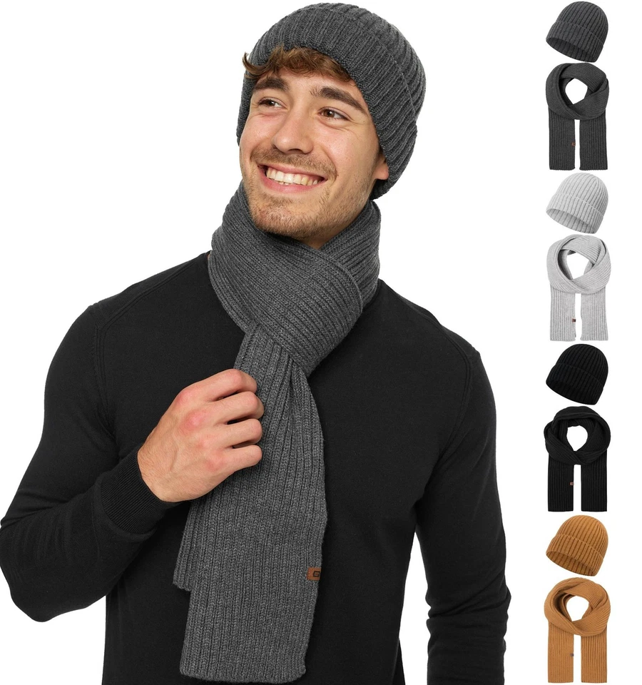 Indicode Unisex Winterset Geyser-Mütze Schal Beanie Damen Herren Wintermütze