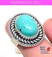 925 Sterling Silver Natural santa rosa turquoise Channel Set Statement Boho Ring