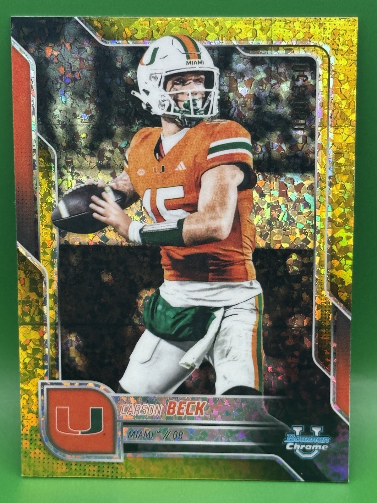 2025 Bowman Chrome U Carson Beck #138 YELLOW MINI-DIAMOND REFRACTOR /350 SP