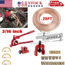 Brake Line Repair Kit 3/16 25FT Copper Pipe Flaring Tools 20 Nuts Fittings US
