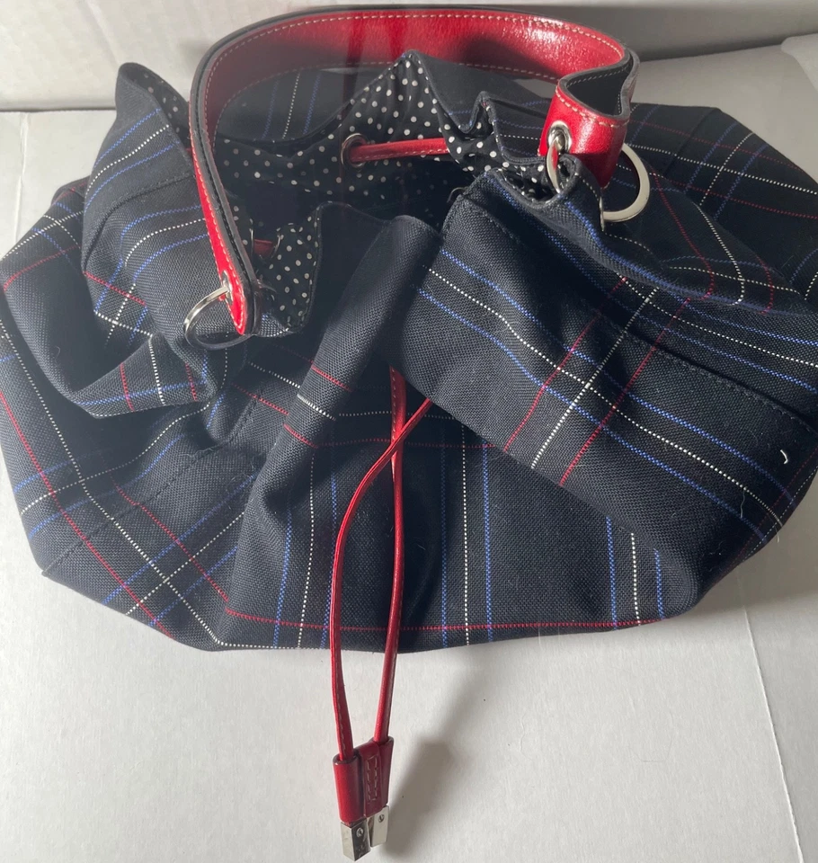 Vintage 2003 Kate Spade blue plaid drawstring purse w original dustbag - Image 2 of 4