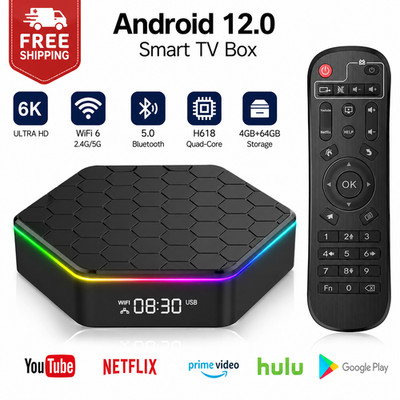 Android 12 TV Box 4K UHD WiFi 6 BT5.0 Allwinner H618 32GB/64GB Media Player