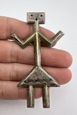 HUGE Early 40's-50's Navajo Sterling Silver Cast Yei Kachina Bolo Tie 3 1/8"